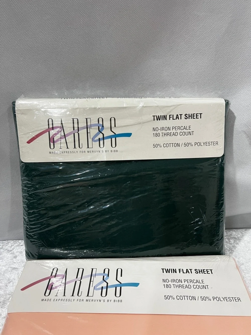 Vintage Sheets Lot  Of 3 CARESS Twin Flat Sheet Green Peach Coral Cotton Blend